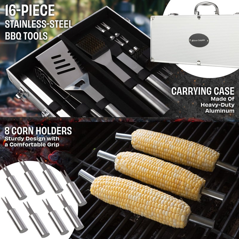 Home-Complete 16-Piece BBQ Grill Accessories Set - Barbecue Tool Kit with Aluminum Case for Home Grilling - Great Gift for Birthday or Fatherâ€™s Day by Home-Complete - Image 4